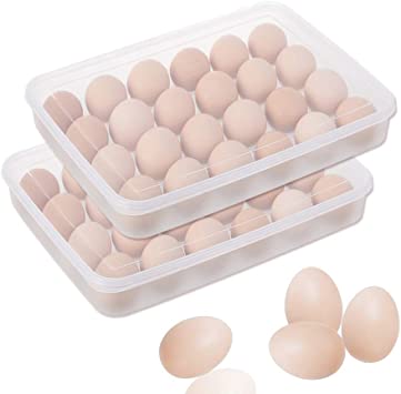 Photo 1 of 2 Pack Covered Egg Holders for Refrigerator,2 x 24 Deviled Egg Tray Storage Box,Clear Plastic Fridge Egg Storage Container
