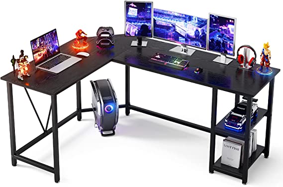 Photo 1 of GreenForest L Shaped Corner Gaming Desk 65.7 inch with Storage Shelf Long L Computer Desk for Home Office PC Workstation Saving Space Laptop Table, Black
