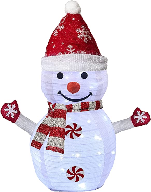 Photo 1 of 2.3 Ft Lighted Pop up Christmas Snowman Decorations, 45 LED Light up Collapsible Christmas Snowman for Home Indoor Outdoor Holiday Xmas Party Decor
