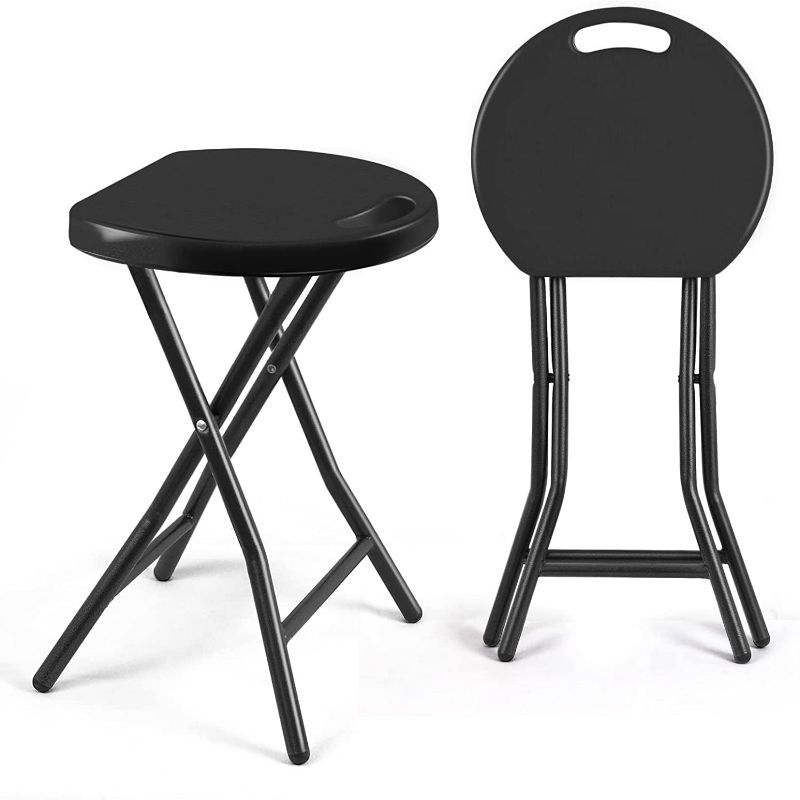 Photo 1 of  TAVR Portable Folding Stool 18.1 inch Set of 2 Heavy Duty Fold up Stool Metal and Plastic Foldable Stool for Adults Kitchen Garden Bathroom Collapsible Round Stool,300lbs Capacity,Black 