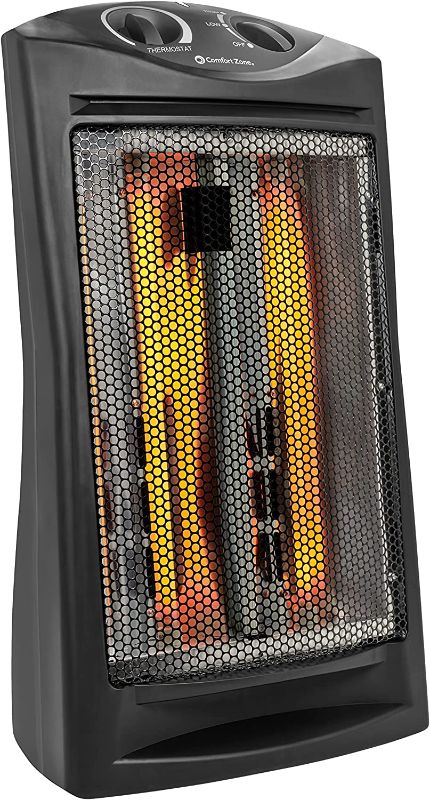 Photo 1 of  Comfort Zone CZQTV007BK 1,500-Watt Electric Quartz Infrared Radiant Tower Heater with 3 Heat Settings and Overheat Protection, Black 
