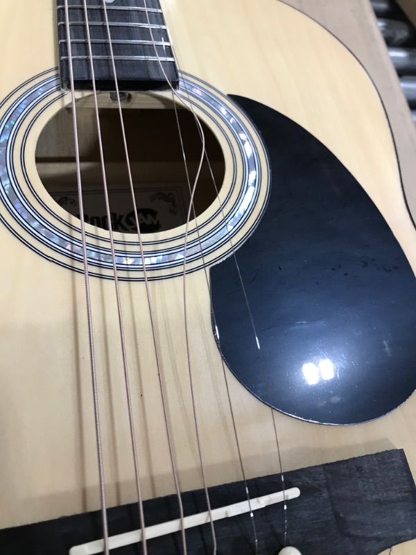 Photo 2 of (GUITAR ONLY) RockJam Acoustic Guitar Superkit Includes Stand, Gig Bag, Tuner, Picks, Plectrum Holder, Spare Strings & Online Lessons 6 String Pack, Right, Natural, Full (RJW-101-N-PK)
