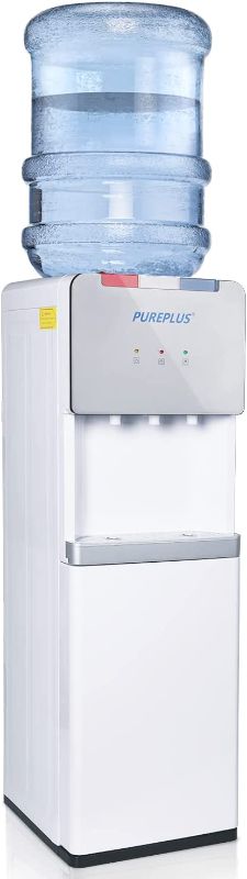 Photo 1 of PUREPLUS Water CoolerTop Loading Water Dispenser, Hot Cold & Room Temperature Water, Compression Refrigeration Technology, Holds 3 or 5 Gallon Bottles, ETL Approved, White
