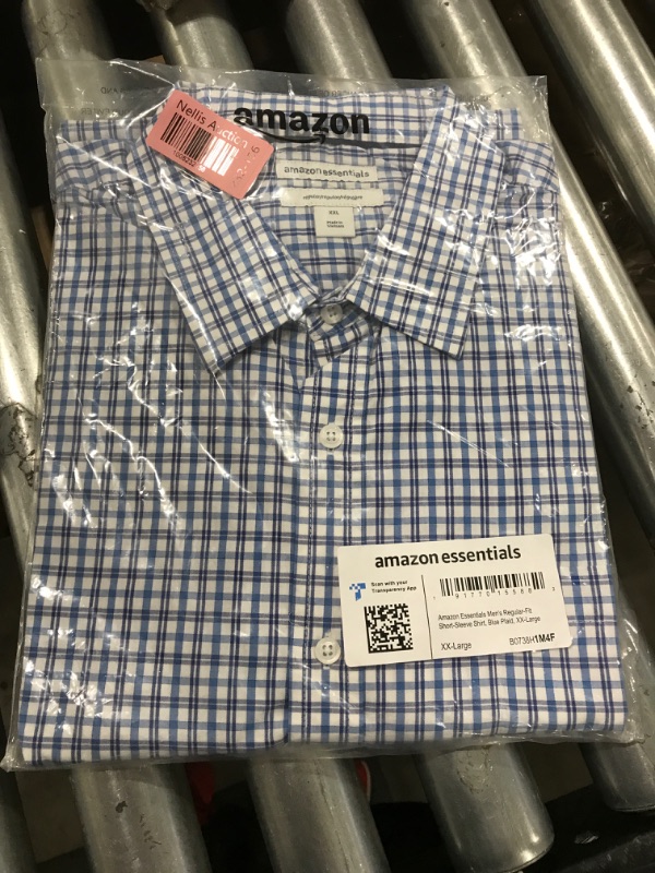 Photo 2 of Amazon Essentials Men's Regular-Fit Short-Sleeve Poplin Shirt XX-Large Blue, Plaid