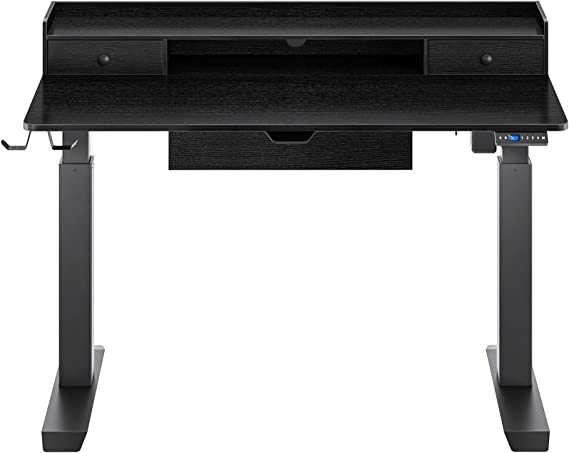 Photo 1 of Rolanstar Height Adjustable Desk, 47" Standing Desk with Drawers and Monitor Shelf, Electric Standing Table with Double Headphone Hooks, Black
