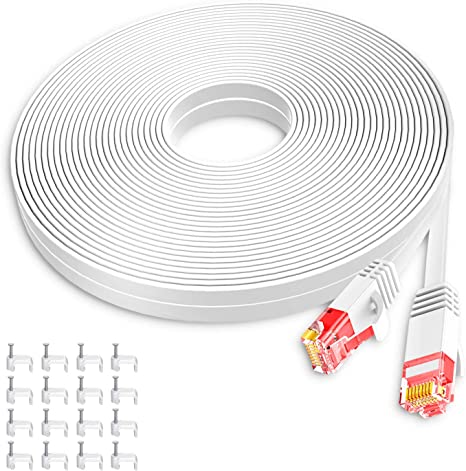 Photo 1 of Cat 6 Ethernet Cable 100 ft White Computer LAN Cable Flat RJ45 high Speed Internet Patch Cable Ethernet Cord with Cable Clips for modems (White, 100FT)
