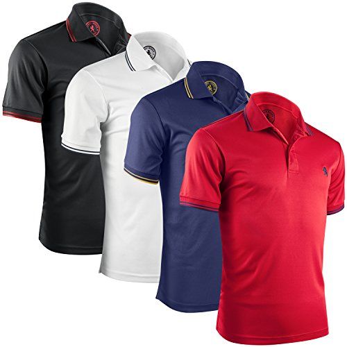 Photo 1 of Albert Morris Mens Striped Short Sleeve Polo Shirts 4 Pack (American Classics, Medium)