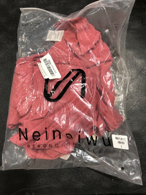 Photo 2 of Neineiwu Women Loose Blouses Summer Casual V Neck Bubble Ruffle Short Sleeves Swiss Dot Tops Large 01 Wine Red