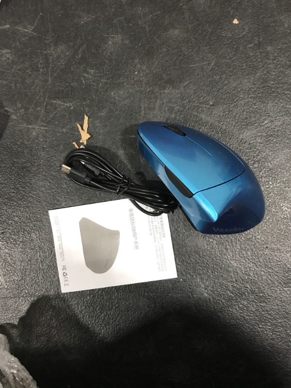 Photo 2 of Vassink Ergonomic Wireless Mouse, Rechargeable Mouse 2.4Hz Vertical Wireless Optical Mice with USB Receiver, 6 Buttons, 800/1200/1600 DPI Blue