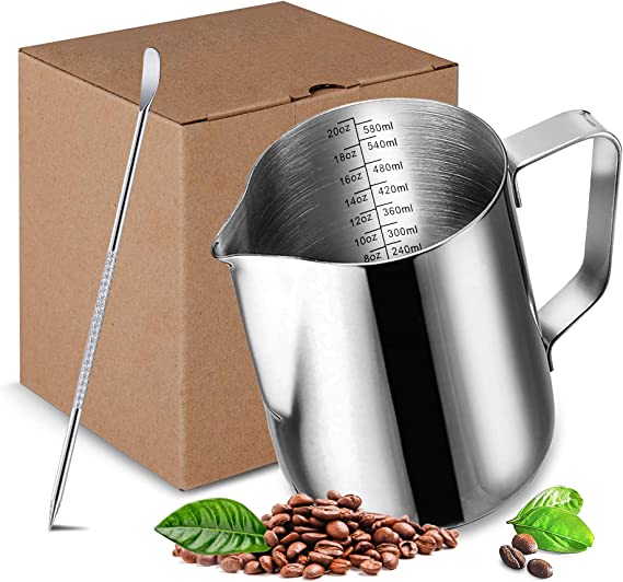 Photo 1 of 20 oz Milk Frothing Pitcher, 304 stainless steel 600ml milk can coffee frothing cup with art deco pen milk jug coffee cup used to make cappuccino latte 