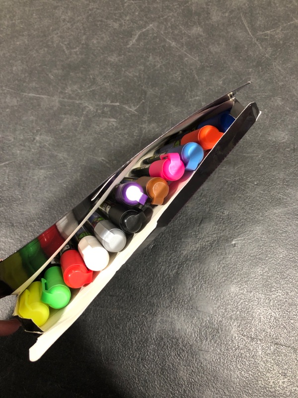 Photo 1 of Perfect for windows, mirrors, glass, car windshields, whiteboards, most chalkboards. 12 neon liquid chalk markers. Washable, non-toxic, odorless. Wet or dry erase. Reversible tip. Great for many uses.