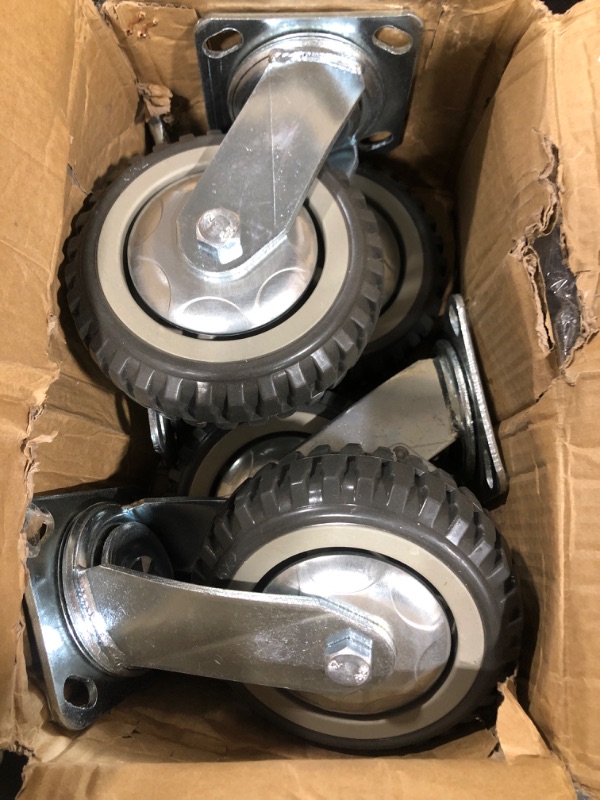 Photo 2 of 6" Heavy Duty Caster Wheels Set of 4 Load 2200lbs Premium Rubber No Noise Casters Wheels Lockable Bearing Plate Caster with Brakes 360 Degree Plate Swivel Castors Wheel for Furniture Workbench Cart