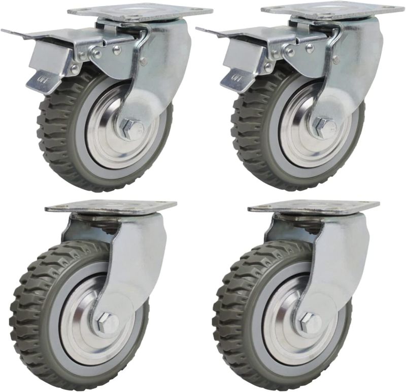 Photo 1 of 6" Heavy Duty Caster Wheels Set of 4 Load 2200lbs Premium Rubber No Noise Casters Wheels Lockable Bearing Plate Caster with Brakes 360 Degree Plate Swivel Castors Wheel for Furniture Workbench Cart