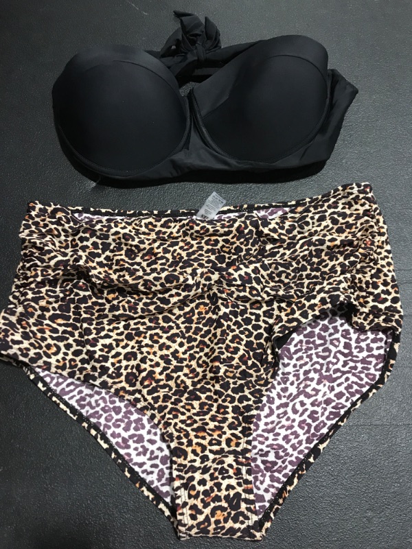 Photo 1 of Aqua Eve Women's 2 Piece Bathing Suit XX-Large Black/Animal Print. 