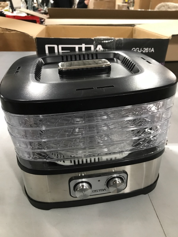 Photo 2 of OSTBA Food Dehydrator, Dehydrator for Food and Jerky, Fruits, Herbs, Veggies, Temperature Control Electric Food Dryer Machine, 5 BPA-Free Trays Dishwasher Safe, 240W, Recipe Book Included Knob Control**SOLD FOR PARTS ONLY**
DOESN'T HEAT 