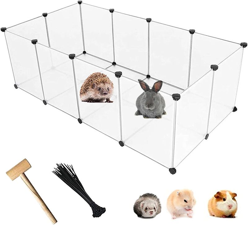 Photo 1 of kathson Plastic Pet Playpen,Portable Bunny Fence,Small Animals DIY Metal Enclosure Pen Cage Yard Outdoor & Indoor for Small Rabbit Cat Guinea Pig Hedgehogs Rat(12 Panels/13.8 X 17.7 inches)
