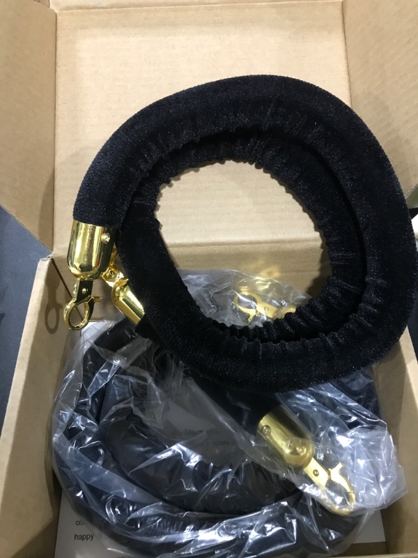 Photo 2 of 2 Pack Black Velvet Stanchion Rope with Gold Clasps for Crowd Control Rope Safety Barrier, 4 Feet