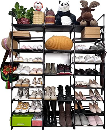 Photo 1 of 9-Tier Shoe Rack, Large Shoe Organizer for Closet with Side Hooks, 50-55 Pairs Shoe and Boots Space Saving Free Standing Stackable Metal Shoe Rack Storage for Entryway Hallway Bedroom
