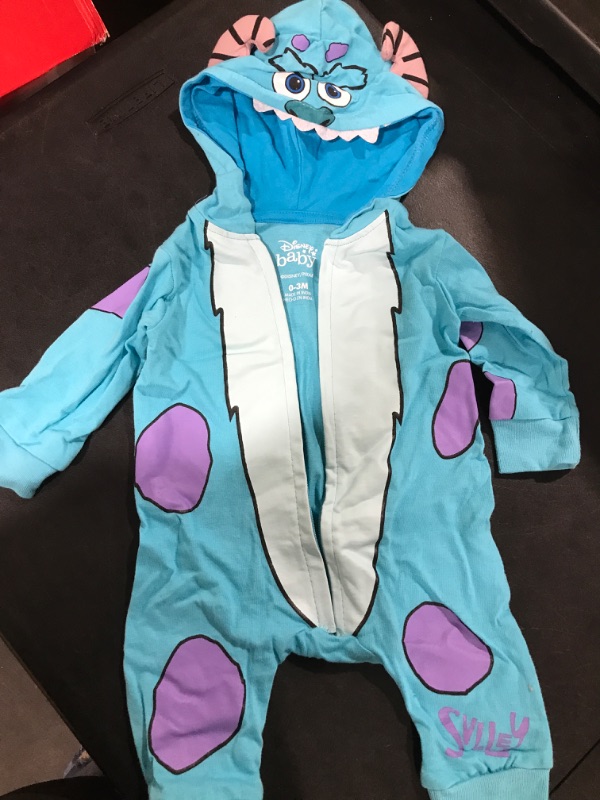 Photo 2 of Disney Monsters Inc Boys’ Costume Zip Up Hooded Coverall for Newborn, Infant and Toddler – Blue or Green Blue 0-3 Months