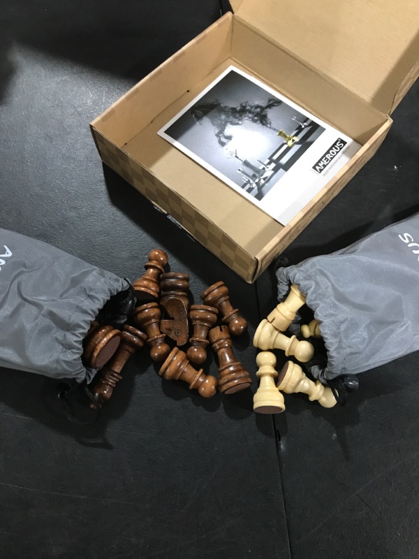 Photo 3 of AMEROUS Wooden Chess Pieces Only, Staunton Style Wood Chessmen with 3.15" King - Storage Bag - Gift Packed Box, Tournament Chess Game Pawns for Replacement of Missing Pieces