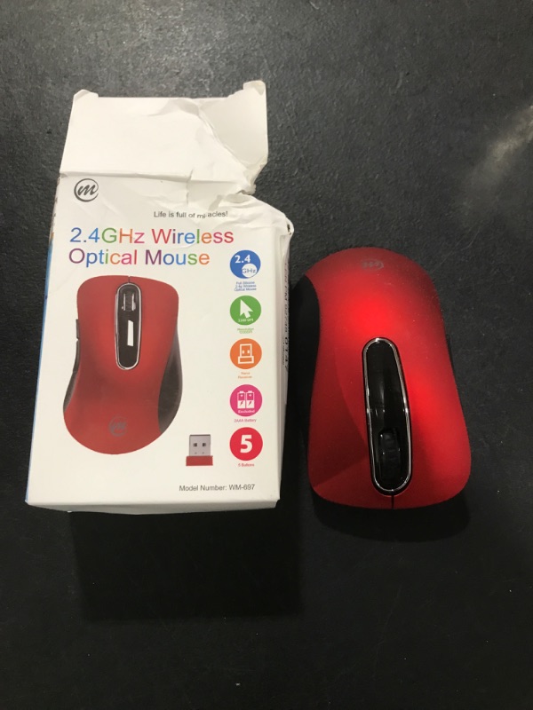 Photo 2 of memzuoix 2.4G Wireless Mouse, 1200 DPI Mobile Optical Cordless Mouse with USB Receiver, Portable Computer Mice Wireless Mouse for Laptop, PC, Desktop, MacBook, 5 Buttons, Red