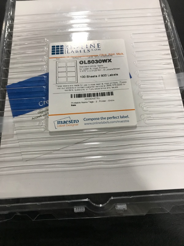 Photo 1 of Printable Name Tags - 2-1/3 x 3-3/8 - Pack of 800, 100 Sheets - Inkjet/Laser Printer - Online Labels
