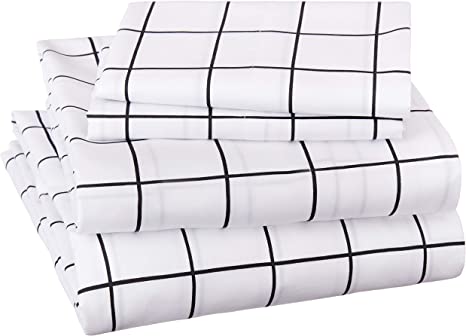 Photo 1 of Amazon Basics Soft Microfiber Sheet Set with Elastic Pockets - TWIN XL , Black Grid