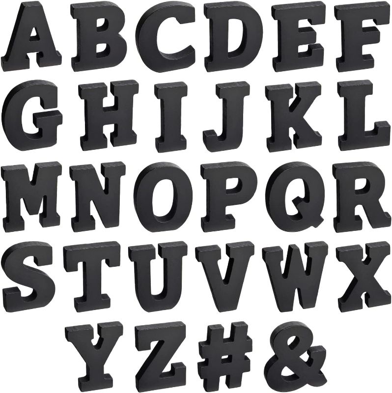 Photo 1 of 3D Wooden Alphabet Letters for Tabletop, Home Wall, Party Decor, DIY Crafts, A-Z (3 Inch, Black, 0.6 In Thick)
