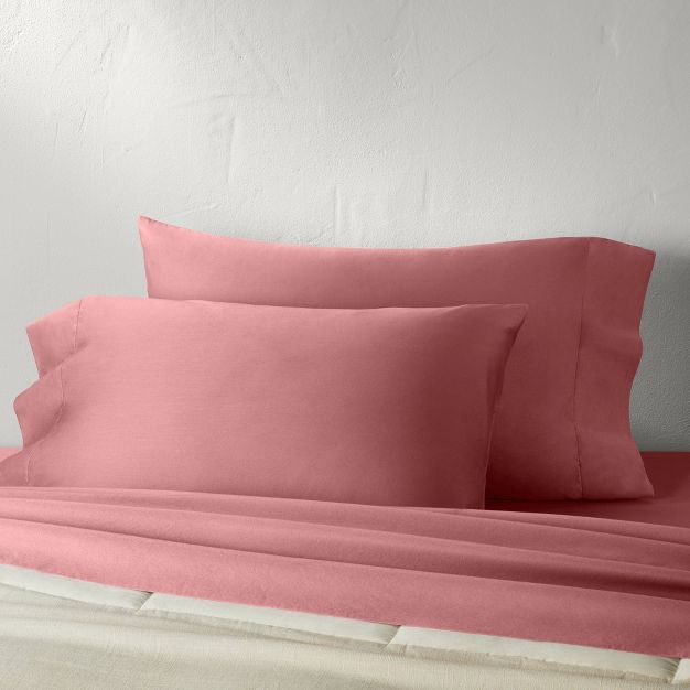Photo 1 of 500 Thread Count Washed Supima Sateen Solid Pillowcase Set - Casaluna™

