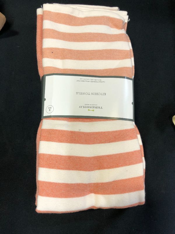 Photo 2 of 5pk Cotton Striped Terry Kitchen Towels Orange - Threshold
