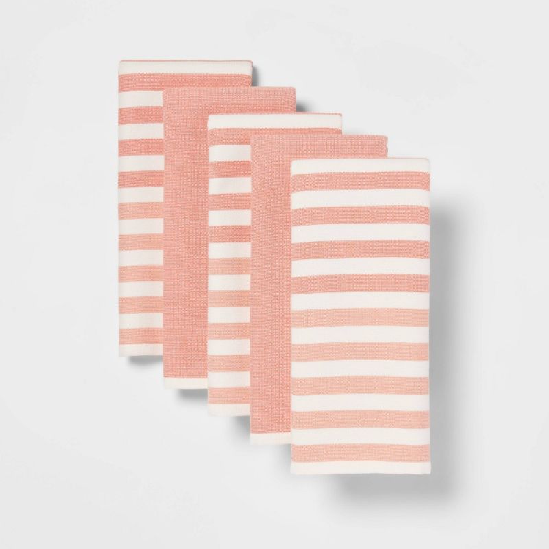 Photo 1 of 5pk Cotton Striped Terry Kitchen Towels Orange - Threshold
