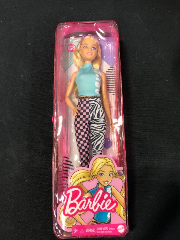 Photo 2 of Barbie Fashionistas Doll #158, Long Blonde Pigtails Wearing Teal Sport Top & Leggings
