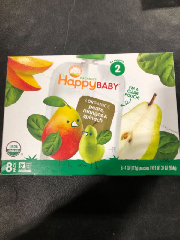 Photo 1 of (8 Pouches) Happy Baby Simple Combos, Stage 2, Organic Baby Food, Pears, Mango & Spinach - 4 oz
EXP - 12/8/2022