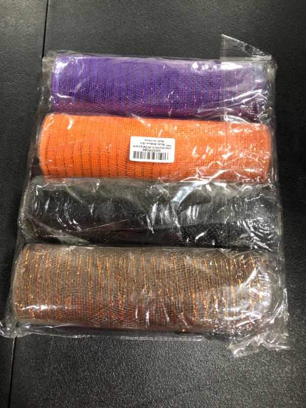 Photo 2 of 4 Rolls Halloween Mesh Ribbon for Wreaths 10 inch x 30 feet Each Roll, Halloween Poly Mesh Halloween Deco Mesh Ribbon Halloween Decoration DIY Crafts Making Supplies