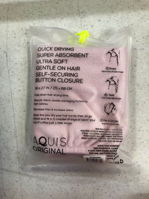 Photo 1 of Aquis - Original Hair Turban, Patented Perfect Hands-Free Microfiber Hair Drying, Soft Pink (10 X 26 Inches)