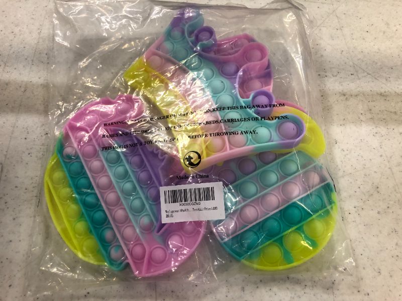 Photo 2 of Woplagyreat 4 Pack Pop Popper Toy, Squeeze Sensory Bubble Anxiety Stress Relief Kid Girls, Macaron Rainbow Mermaid Mouse
