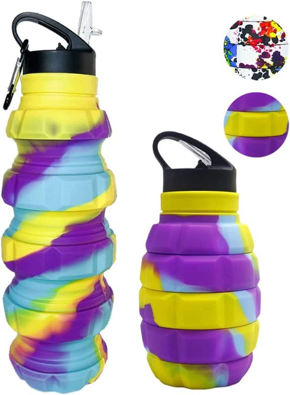 Photo 1 of YARO TRADING Collapsible Leak Proof Sports Water Bottle with Carabiner, Patriotic Portable 20oz Travel Water Bottle Reuseable BPA Free Silicone Foldable Water Bottles for Gym water bottle (Mix)
