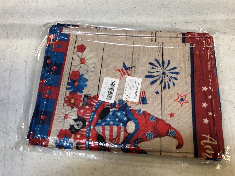 Photo 2 of 4th of July Placemats, Patriotic Placemats Set of 6, Fourth of July Place Mats for Dining Table 12x18 Inch, Gnomes Red Truck American Stars Heat Resistant Burlap Table Mats for Kitchen Decor Indoor
