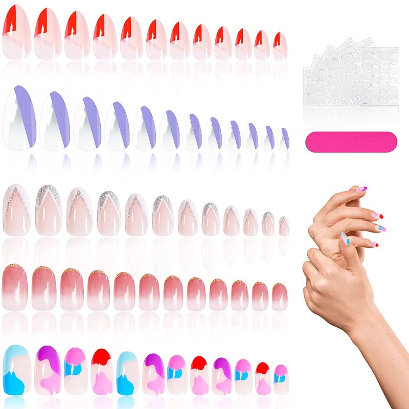 Photo 1 of 120 Pcs Glue on Nails Fall Fake Nails Medium Press on Nails Glossy Almond False Nails, Artificial Stick on Nails for Women Girls with Glue Stickers and Nail File for Nail Art Holiday Party Gift
