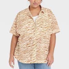 Photo 1 of Ava & Viv NWT Women's  Rust Animal Print Short Sleeve Button Down Cotton Shirt---3XL