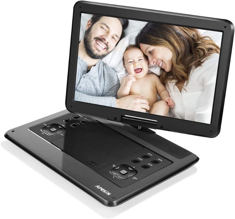 Photo 1 of APESIN Portable DVD Player, 14.1 inch Swivel Screen, SD Card Slot and USB Port - Black CHARGE BEFORE USAGE 
