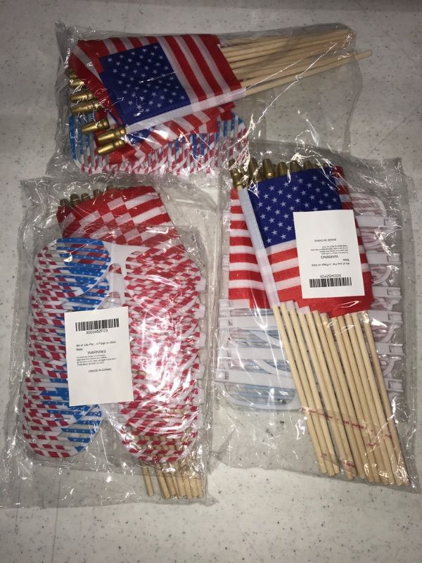 Photo 2 of 12 Small American Flags on Stick 4'' x 6'' & 6 Pcs 4th of July American Flag Glasses in Shutter Shades, Memorial Day Independence Day Patriotic Decorations 4th of July Party Favors Supplies