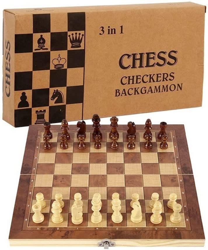 Photo 1 of Chess Set?Folding Storage Wooden Chess Board Sets?3 in 1 Chess Board Game for Adults and Kids ?Chess?Backgammon?Checkers??Exquisite Wooden Chess Pieces