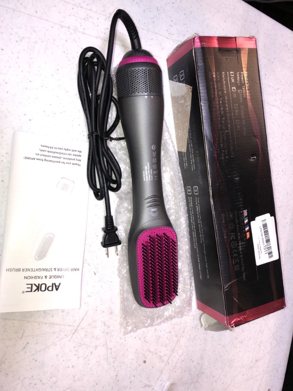 Photo 1 of APOKE 3 in 1 Hair Dryer Brush & Straightener Brush, Professional 1200W Powerful Ceramic Tourmaline Ionic Hot Air Brush, 3 Heat/2 Speed Settings One Step Hair Dryer and Styler for All Hair Types
