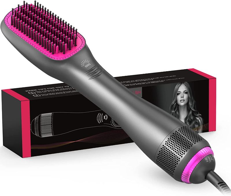 Photo 1 of APOKE 3 in 1 Hair Dryer Brush & Straightener Brush, Professional 1200W Powerful Ceramic Tourmaline Ionic Hot Air Brush, 3 Heat/2 Speed Settings One Step Hair Dryer and Styler for All Hair Types
