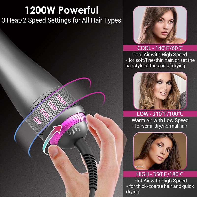 Photo 4 of APOKE 3 in 1 Hair Dryer Brush & Straightener Brush, Professional 1200W Powerful Ceramic Tourmaline Ionic Hot Air Brush, 3 Heat/2 Speed Settings One Step Hair Dryer and Styler for All Hair Types
