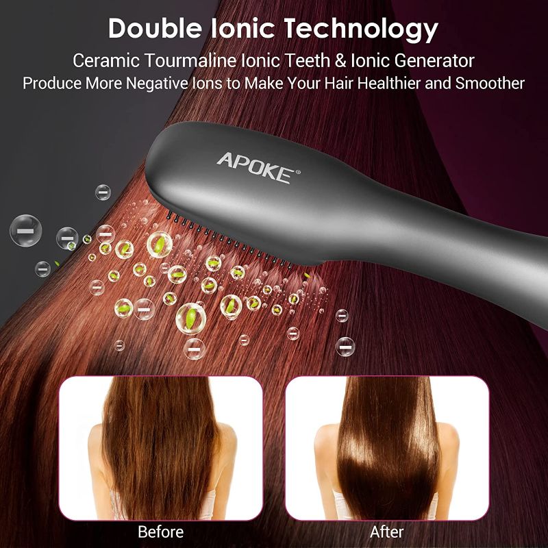 Photo 3 of APOKE 3 in 1 Hair Dryer Brush & Straightener Brush, Professional 1200W Powerful Ceramic Tourmaline Ionic Hot Air Brush, 3 Heat/2 Speed Settings One Step Hair Dryer and Styler for All Hair Types
