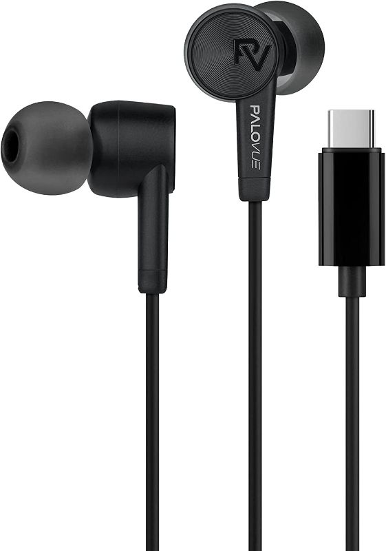 Photo 1 of PALOVUE USB Type C Headphones in Ear Earphones Earbuds with Mic and Volume Control Compatible with Google Pixel Samsung Oneplus Huawei Sony MacBook SoundFlow Black