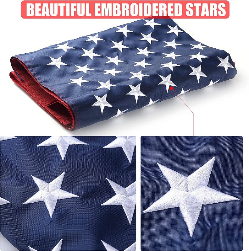 Photo 1 of American Flag 5x8 Ft, USA US Flags Outdoor, Heavy Duty Durable, Embroidered Stars, Sewn Stripes and Brass Grommets