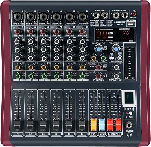 Photo 1 of Professional DJ Audio Mixer, Phenyx Pro Sound Mixer, 6-Channel Sound Board Mixer Audio w/ USB Audio Interface, USB-B Recording, BT Function, 99 DSP Effects, 3-Band EQ, For Studio, Stage (PTX-20)
